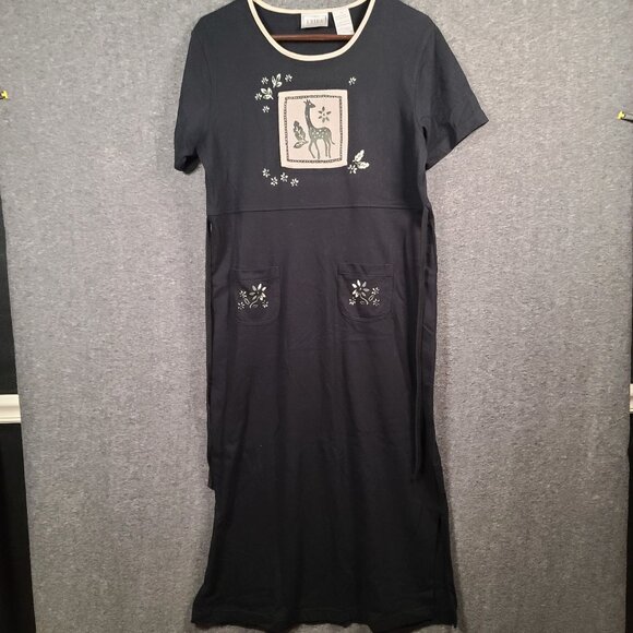 Vintage Erika Long Dress Short Sleeve Pockets Tie in Back Giraffe Print - Picture 1 of 15